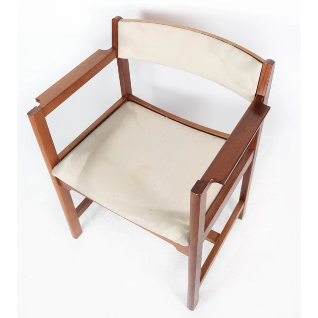Danish Mahogany and Light Fabric Armchair from Søborg, 1960s For Sale - Image 3 of 12