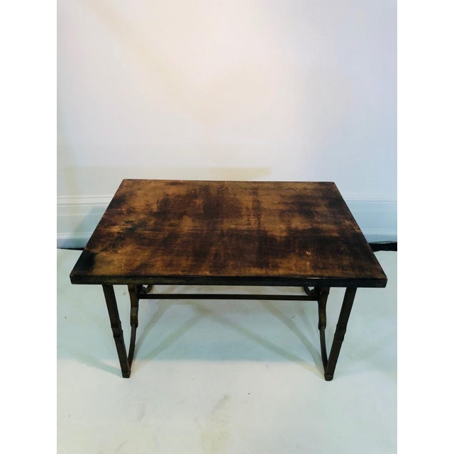 Rare Aldo Tura Goat Skin Table. Measures 28" wide, 20" deep, and 16" high. In good condition.
