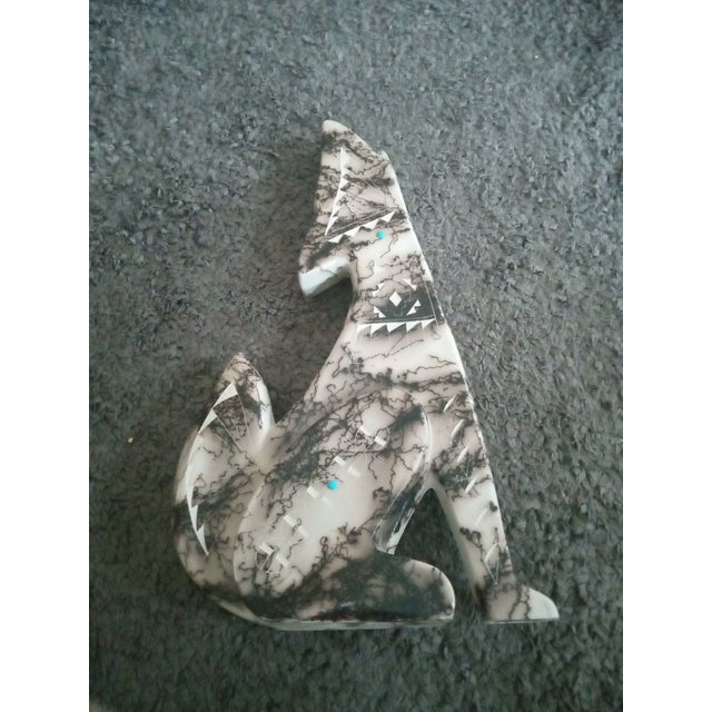 Gorgeous Artist Signed Navajo Horse Hair Raku Coyote Figurine For Sale - Image 4 of 6