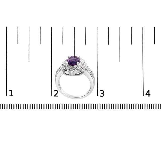 Hause of Brilliance Sterling Silver Oval Purple Amethyst and Round Diamond Accent Fashion Cocktail Ring (I-J Color, I1-I2 Clarity), Size 5 For Sale In New York - Image 6 of 7