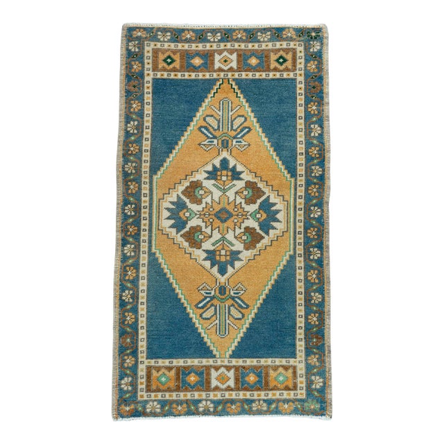 Turkish Mini Rug Oriental Hand Knotted Vintage Rug 1'10" x 3'4" #20739 For Sale