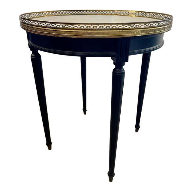 Antique French Bouillotte Table, Brass Gallery & Mirrored Top For Sale