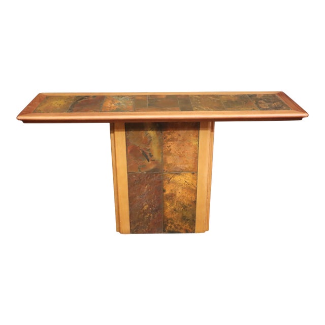 Mid Century Teak & Tile Console Table For Sale
