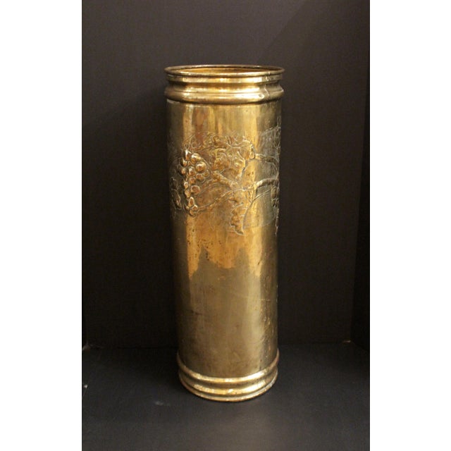Circa 1890s Large Repousse Brass Parrot Motif Umbrella Stand For Sale - Image 4 of 6