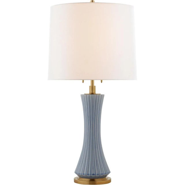 Elena Large Table Lamp in Polar Blue Crackle with Linen Shade Designer: Thomas O'Brien Height: 31" - 33.5" Shade Detail:...