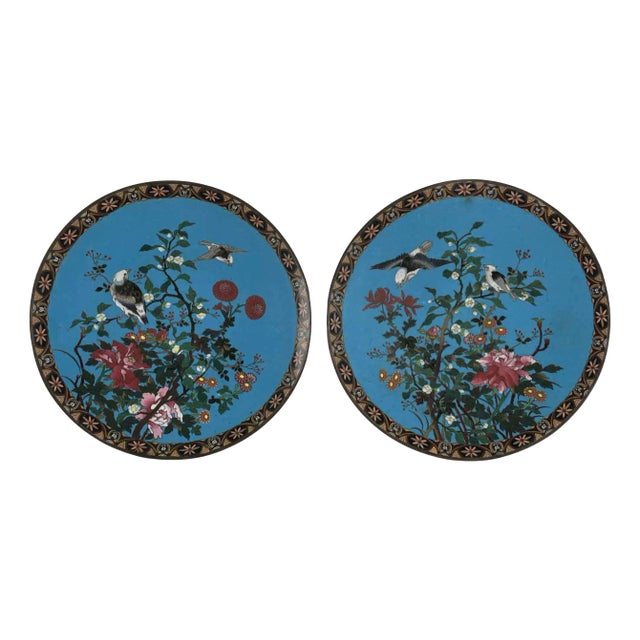 Japanese Meiji Cloisonne Plates, 1868-1912, Set of 2 For Sale