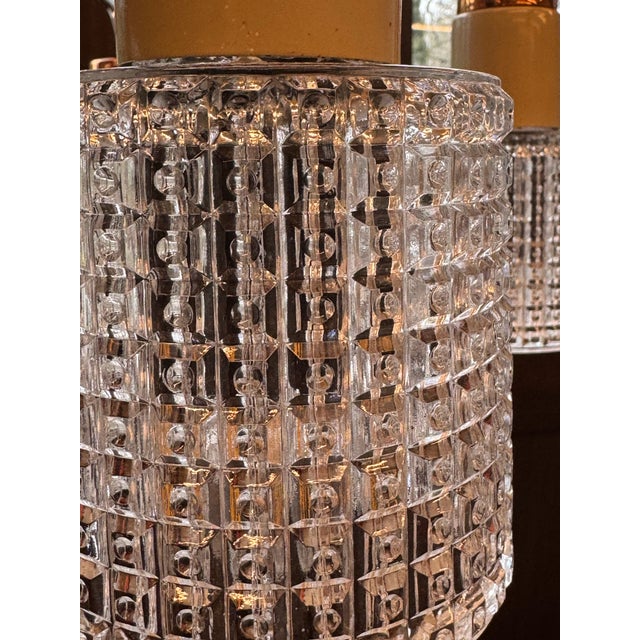 Vintage Czech Drukov Brno 5-Light Chandelier – Pressed Glass & Chrome, 1960s For Sale - Image 10 of 10