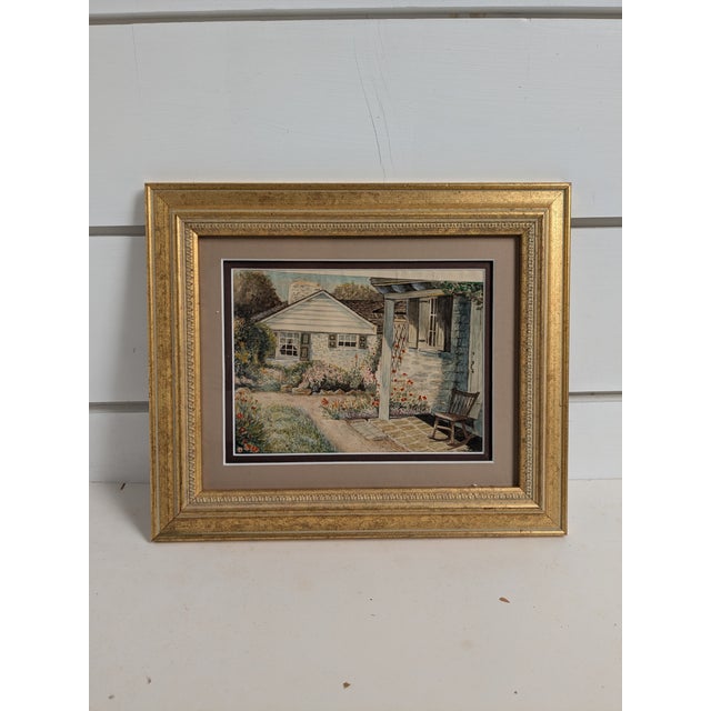 1920s Watercolor of Country Cottage by W.C. Vincent – Framed Vintage Landscape This charming 1920s watercolor by W.C....