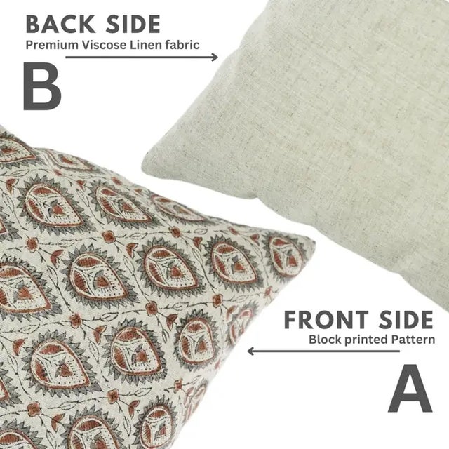 Fabdivine Handcrafted Block Print Cushion Cover 20x20 Inch Viscose Linen-Pan Patti For Sale - Image 4 of 5