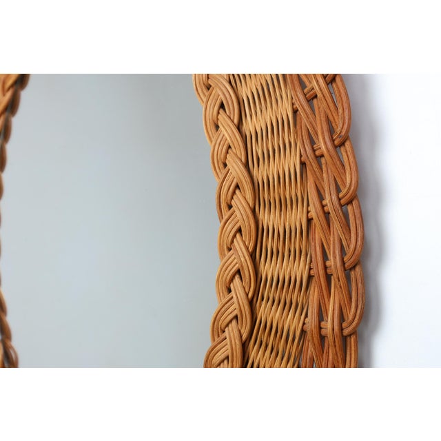 Brown Small Mid-Century Rattan Mirror, France, 1960s For Sale - Image 8 of 11