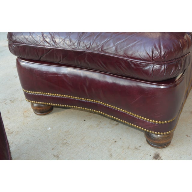 Hancock & Moore Burgundy / Wine Leather Club Arm Chair & Ottoman With Nailhead Trim For Sale - Image 9 of 14