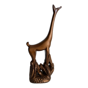 Vintage Giraffe Statue MCM Bronze Glaze Ceramic African Figural Sculpture 18.5" Tall