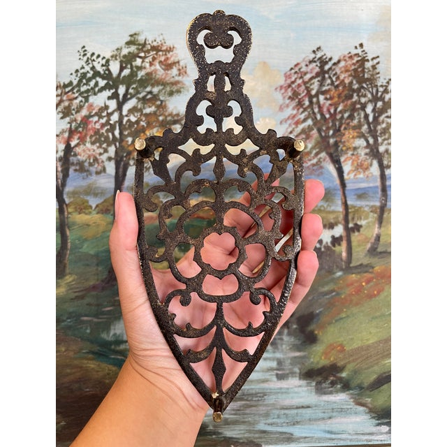 Brass Toned Cast Trivet With Ornate Victorian Design. For Sale - Image 4 of 8