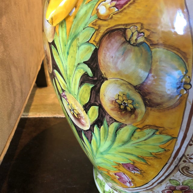 1990s Italian Yellow and Green Hand Painted Ceramic Urn For Sale - Image 11 of 13