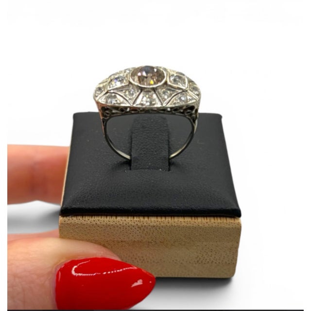 Antique Art Deco 14k White Gold Old European Halo Diamond Ring, Size 6.5 For Sale In Seattle - Image 6 of 12