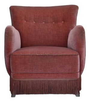 Danish Armchair in Pink Velour and Oak, 1960s