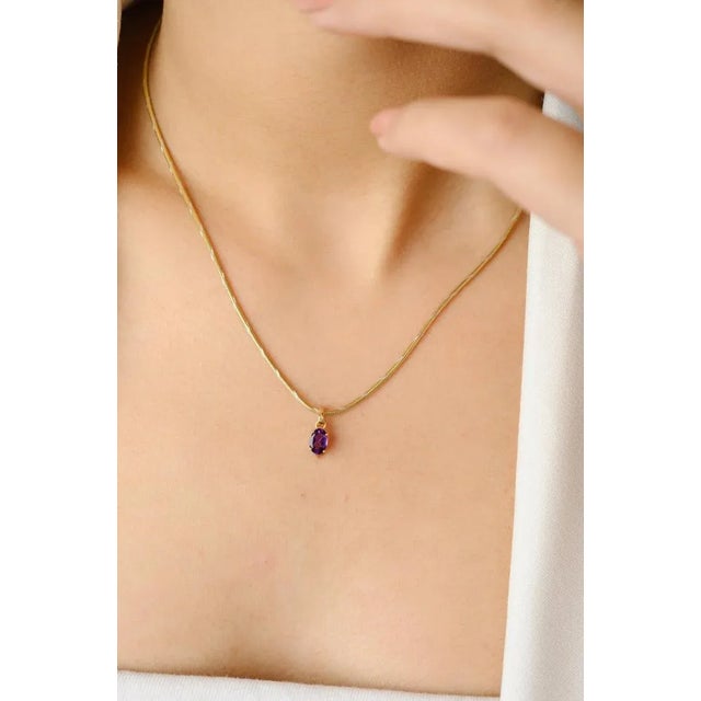 Art Deco 18k Gold Minimal Amethyst Jewelry Set Pendant, Ring Size 7 and Stud Earrings- 4 Pieces For Sale - Image 3 of 16