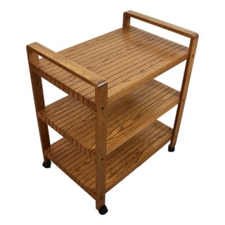 1970’s Mid-Century Modern Slat Oak Bar Cart Shelf For Sale