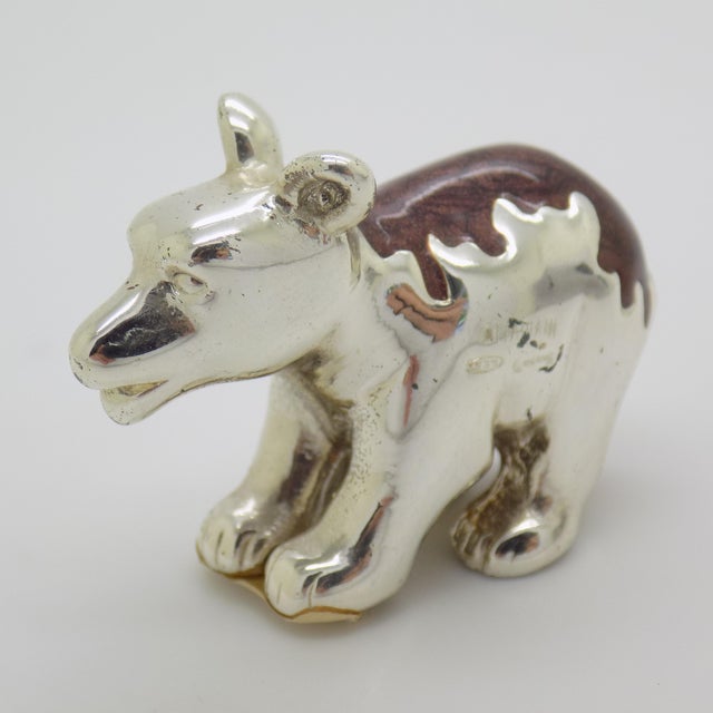 Vintage Italian Sterling Silver 925 Brown Enameled Bear Cub Miniature from Ottaviani, Rome, 1980s For Sale - Image 4 of 11