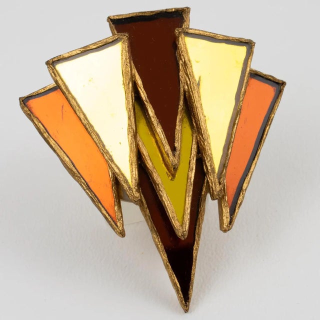 Contemporary Irena Jaworska, Line Vautrin School Resin Talosel and Mirrors Mosaic Brooch For Sale - Image 3 of 8