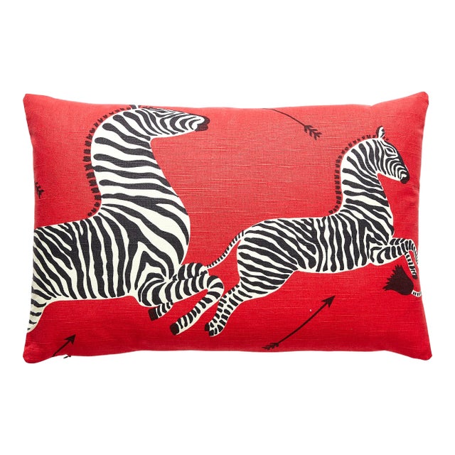 The House of Scalamandré Zebras Lumbar Pillow, Masai Red For Sale