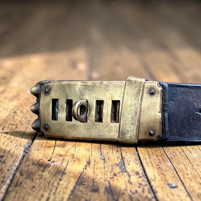 French Studded Leather Dog Collar with Brass Nameplate, 19th Century For Sale - Image 6 of 8