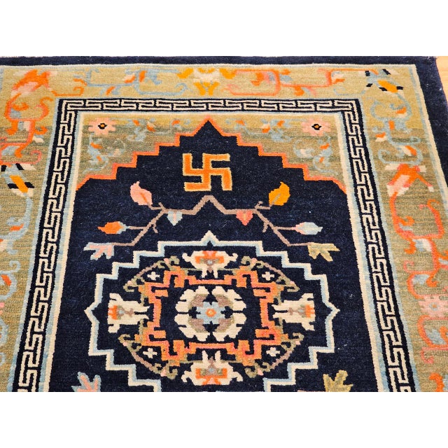 Vintage Tibetan Medallion Rug, Wool on Cotton, Black & Green, 1900s, 2' x 3' For Sale - Image 4 of 11