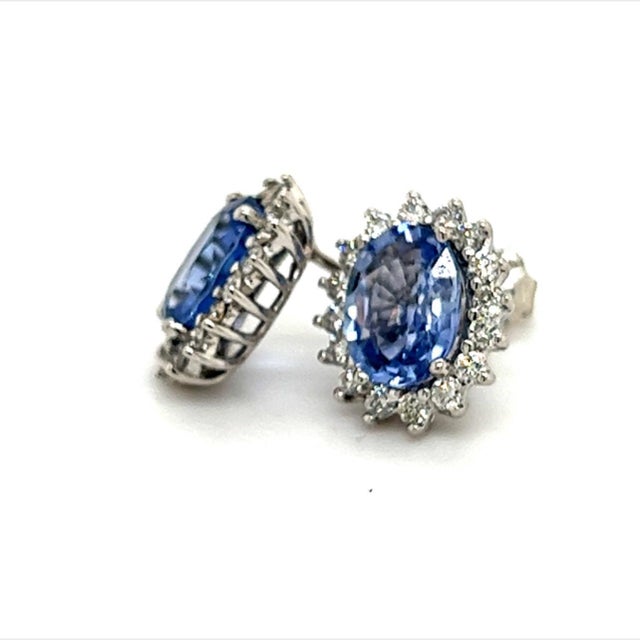 Natural Sapphire Diamond Earrings 14k Gold 3.2 TCW Certified For Sale - Image 4 of 12
