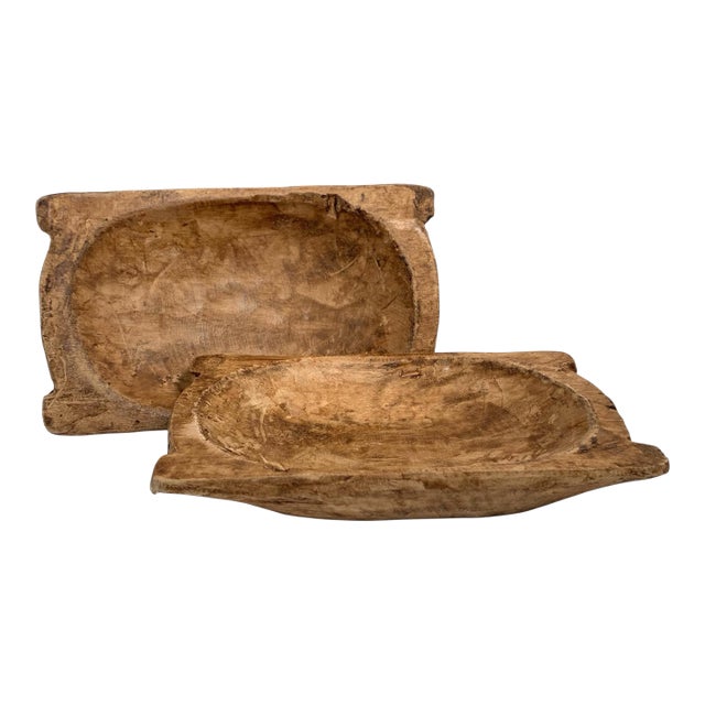 Vintage Hand-Carved Wood Dough Bowls Trenchers- a Pair For Sale