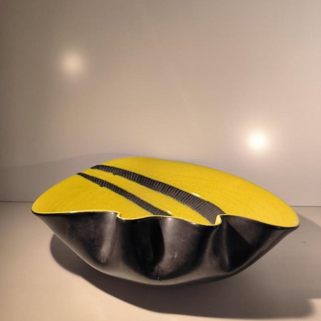 Freeform Cup Yellow and Black Glazed Ceramic by Elchinger, France, 1960 For Sale - Image 9 of 15