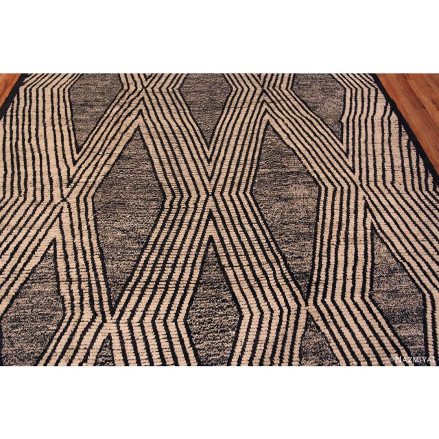 A Graphic Bold Primitive and Tribal Geometric Pattern With Salt and Pepper Color Modern Room Size Rug, Country Of Origin:...