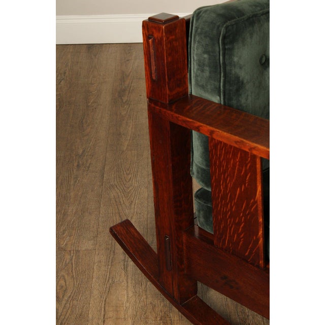 Brown Stickley Brothers Antique Oak Arts & Crafts Rocking Chair With Green Upholstered Cushions For Sale - Image 8 of 18
