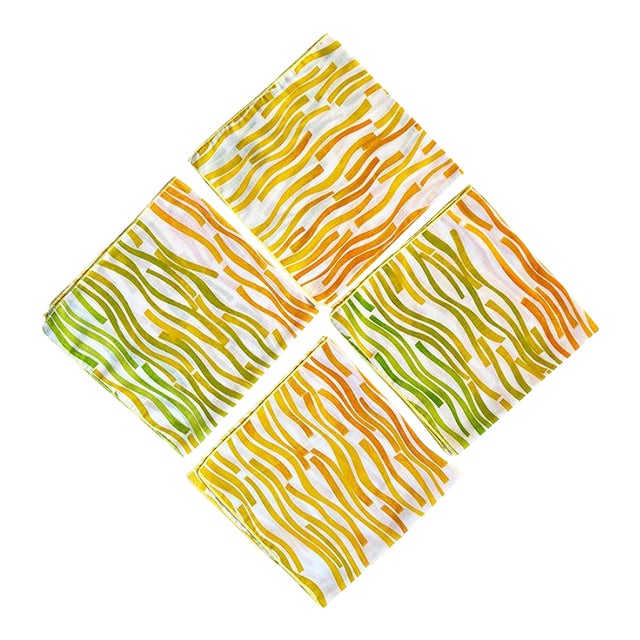 Mid Century Square Orange and Yellow Dinner Napkins - Set of 4 For Sale