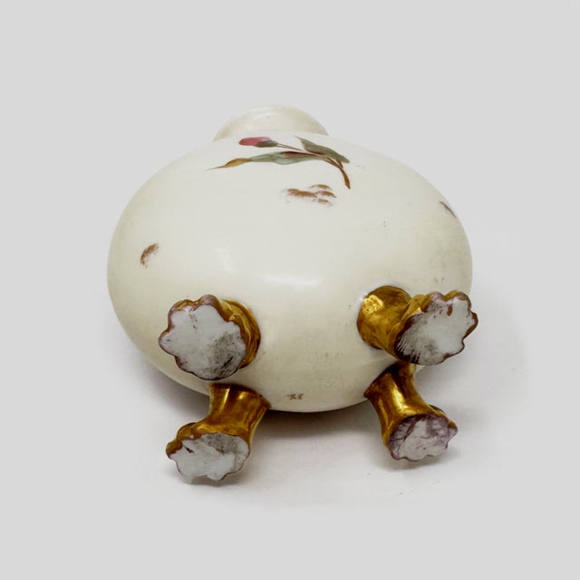 Antique Rudolstadt Porcelain Footed Flask Vase - Hand-Painted Pink Floral & Gilt For Sale In Houston - Image 6 of 7