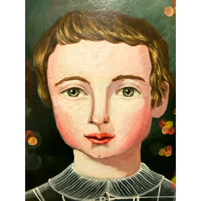 Early 21st Century Boy with Calen, Anne Siems, Surreal Figurative Painting, Boy with Flowers, 2017 For Sale - Image 5 of 7