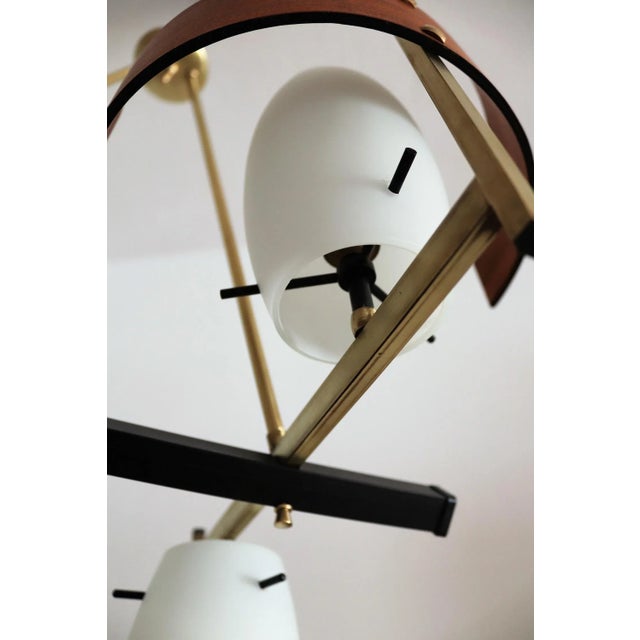 Metal Mid-Century Modern Italian Teak and Glass Chandelier, 1960s For Sale - Image 7 of 18