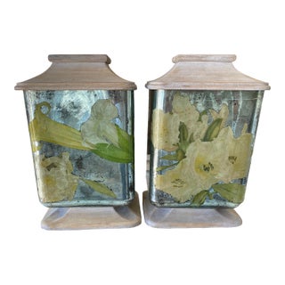 Vintage Lamp Bases With Stylish Floral Painting on Mercury Glass - a Pair For Sale