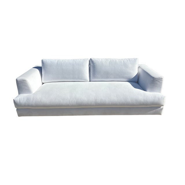 Rh Monza Bench-Cushion Sofa – 8’ Luxe Depth in White Performance Linen Weave (Made in Italy) For Sale In Columbus - Image 6 of 15