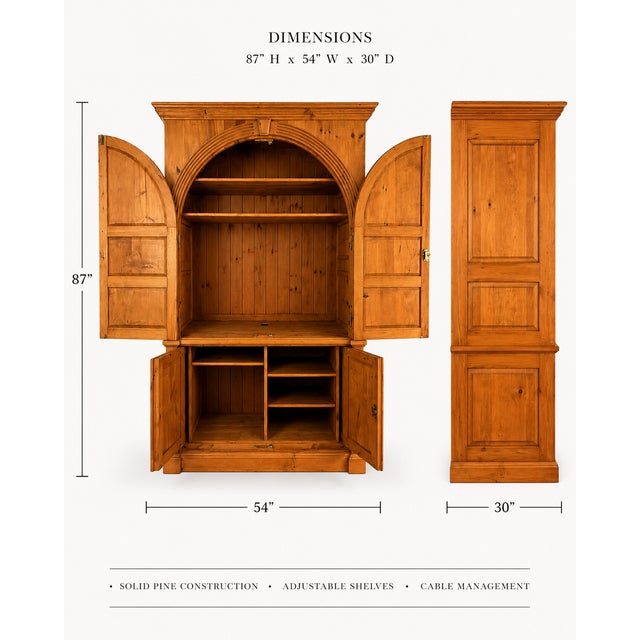 1990s Custom Architectural Solid Pine Entertainment Armoire | 87"h For Sale - Image 4 of 4