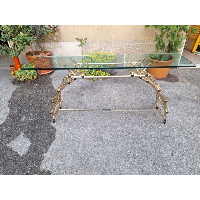 Console Table in Brass-Plated Aluminum andd Glass Top by Fedele Papagni for Leonardo Da Vinci, 1990s For Sale - Image 16 of 18