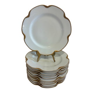 Antique Haviland & Co. Limoges Gold Scalloped Rim Plates, Set of 11, France For Sale