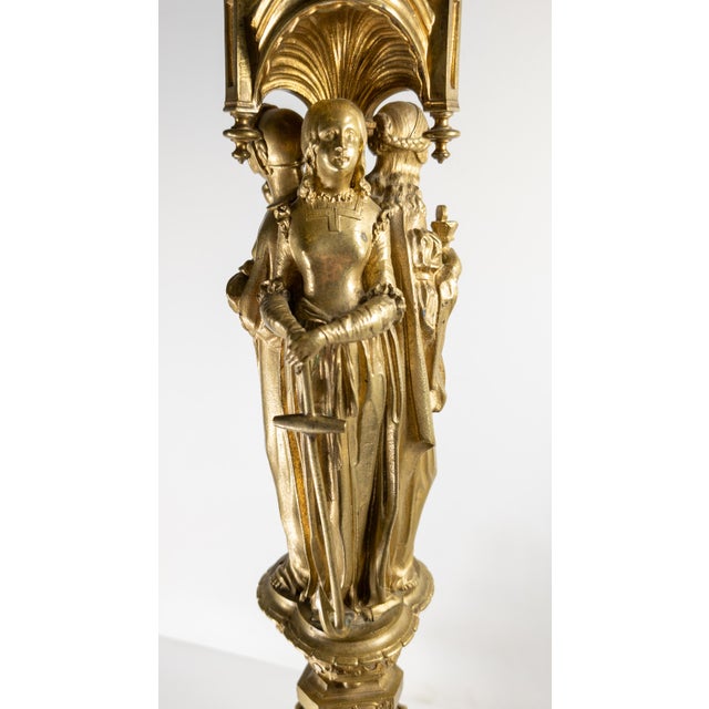 19th Century French Ormolu Gilt Bronze Gothic Revival Candlestick Base For Sale - Image 9 of 18