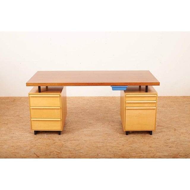 Brown 2-Part Model 10 Draft Desk with Drawers in Maple, & Teak Veneer Top from Wohnhilfe, 1956 For Sale - Image 8 of 16