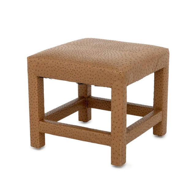 Karl Springer Karl Springer Attr. Ostrich Leather Covered Stool For Sale - Image 4 of 6