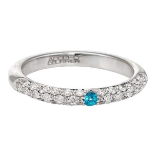 Adolfo Courrier Pave Turquoise Diamond Stacking Ring 18 Karat Gold Jewellery size 6.75 For Sale