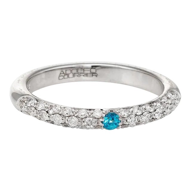 Adolfo Courrier Pave Turquoise Diamond Stacking Ring 18 Karat Gold Jewellery size 6.75 For Sale