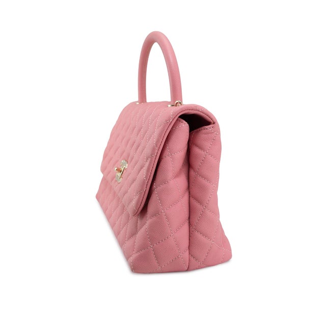 Modern Chanel Coco Flap Pink Caviar Leather Gold Hardware Top Handle Bag For Sale - Image 3 of 14