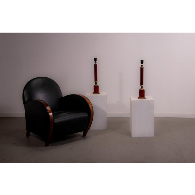 1940s Vintage Empire French Lamps in Amber Bakelite and Brass, 1940s, Set of 2 For Sale - Image 5 of 12