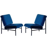 Image of Contemporary "Déclive" Blue Slipper Chairs - a Pair For Sale