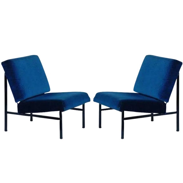 Contemporary "Déclive" Blue Slipper Chairs - a Pair For Sale